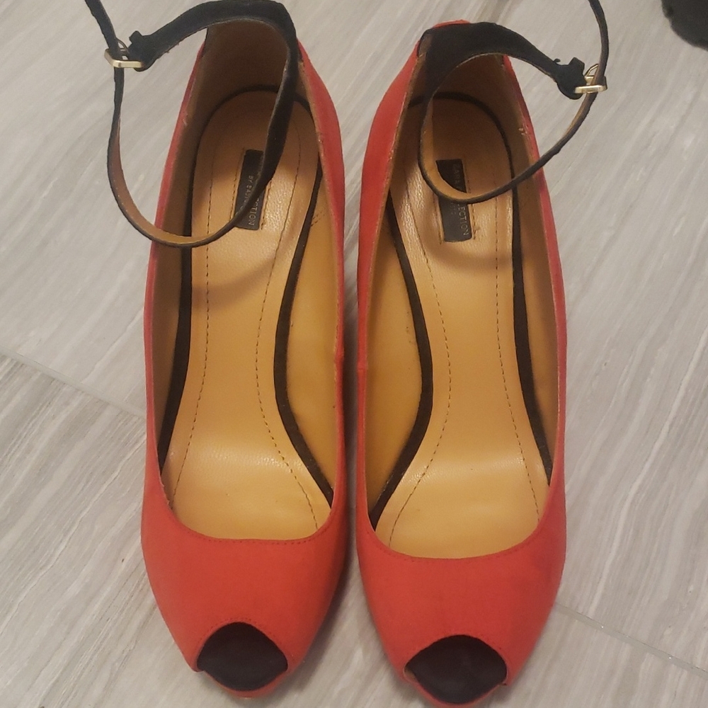 Red Peep-Toe Wedges